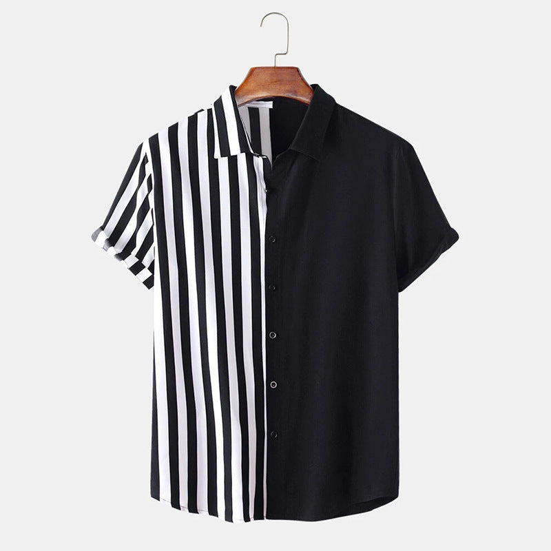 Two-tone Striped Print Casual Men's Shirt - Black