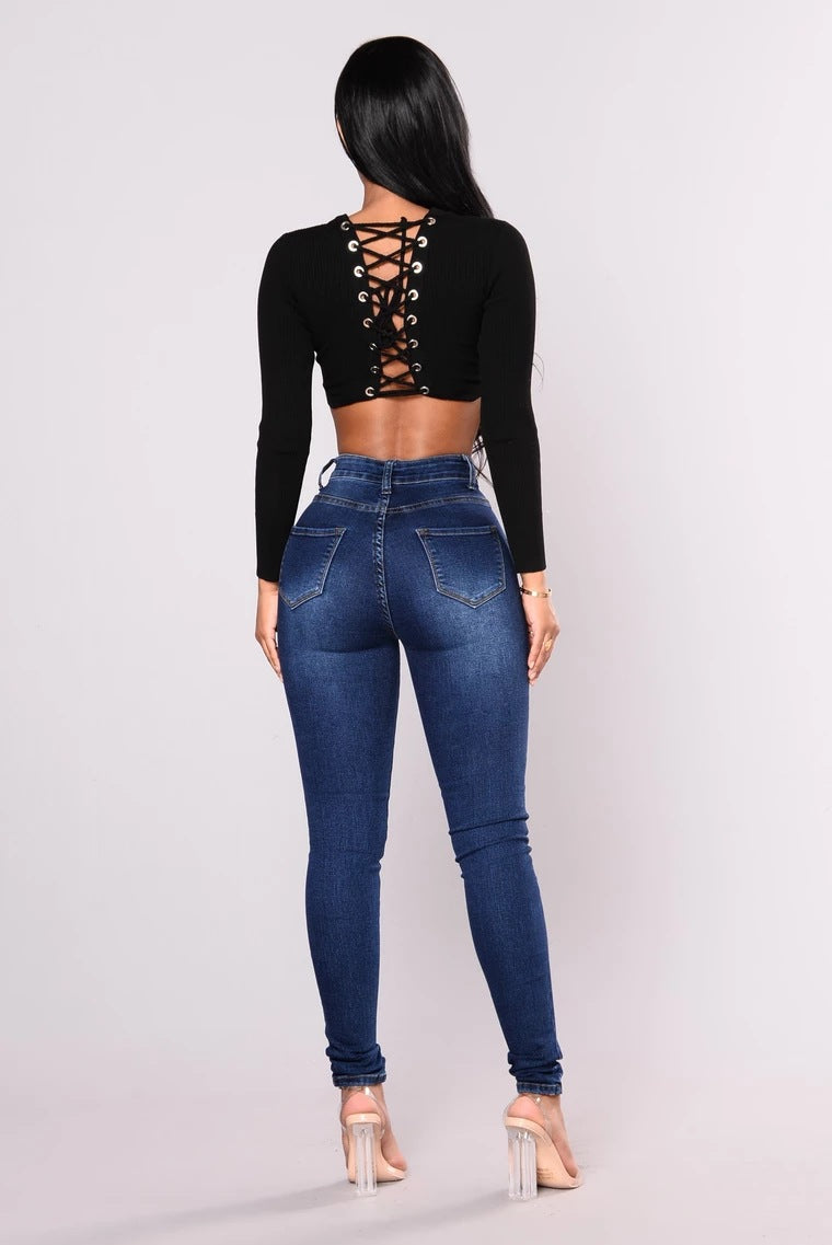 Dark Blue Stretch High-waist Women's Jeans