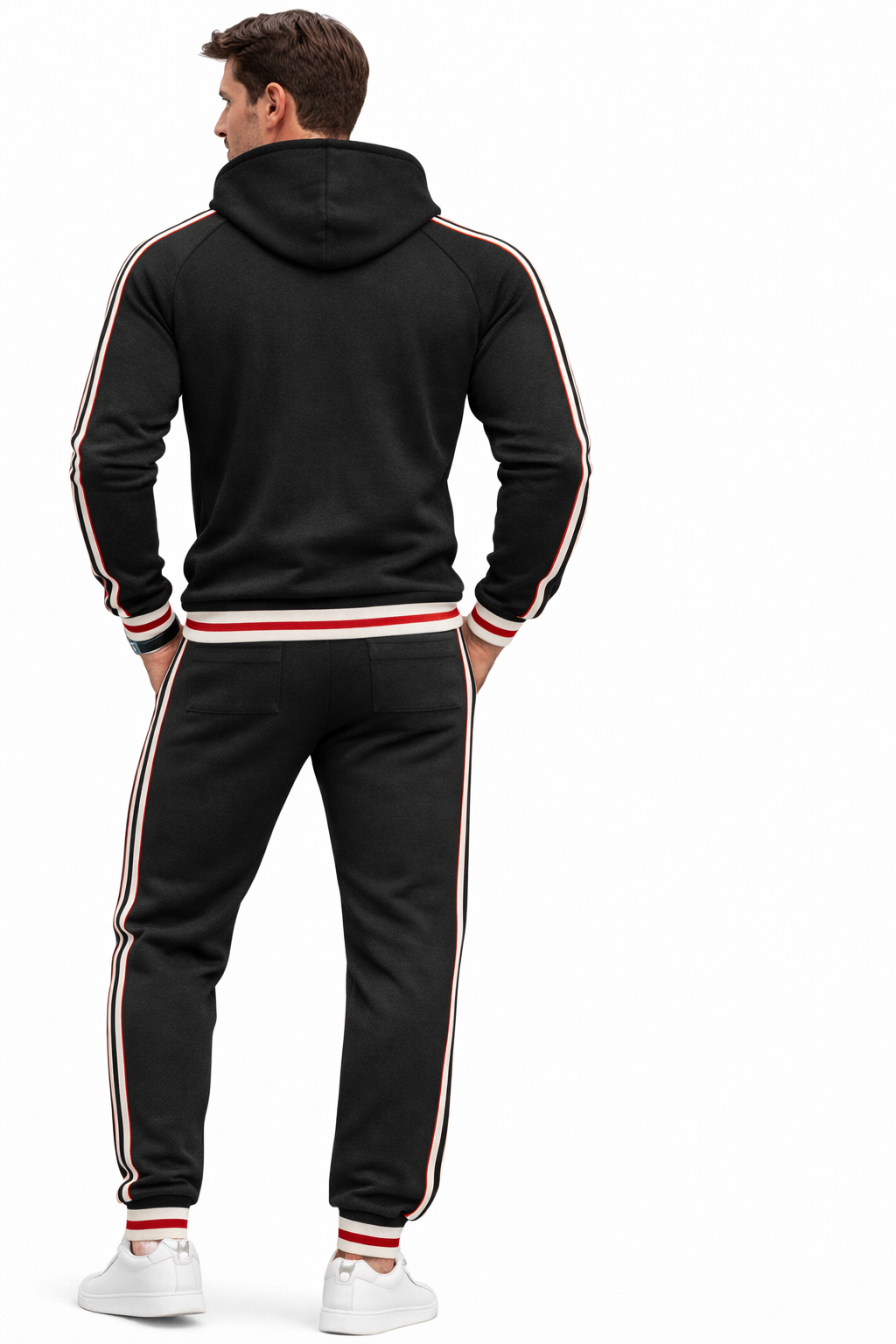 Men's Black Zipped Hoodie Stripe Tracksuit