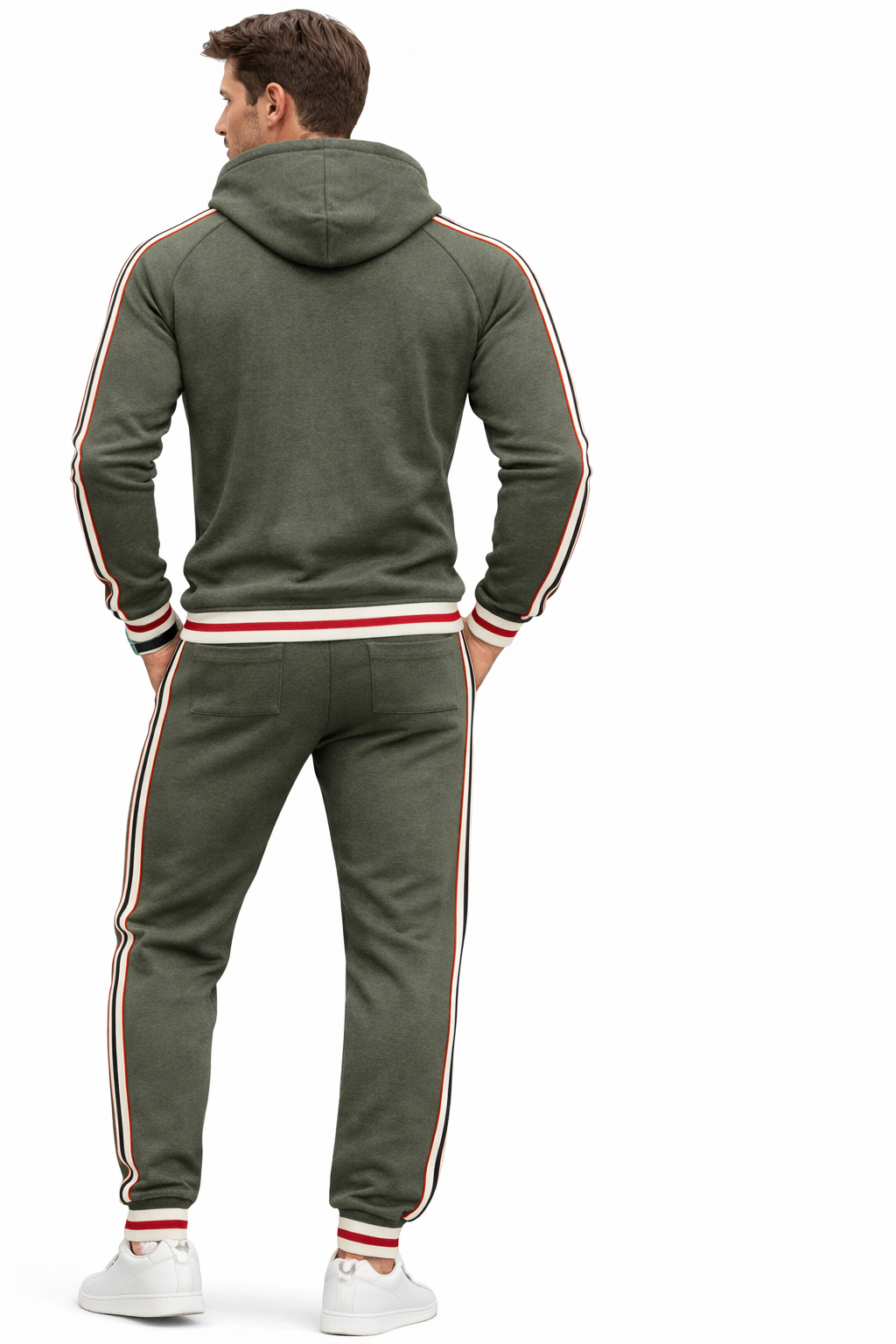 Men's Dark Green Zipped Hoodie Stripe Tracksuit
