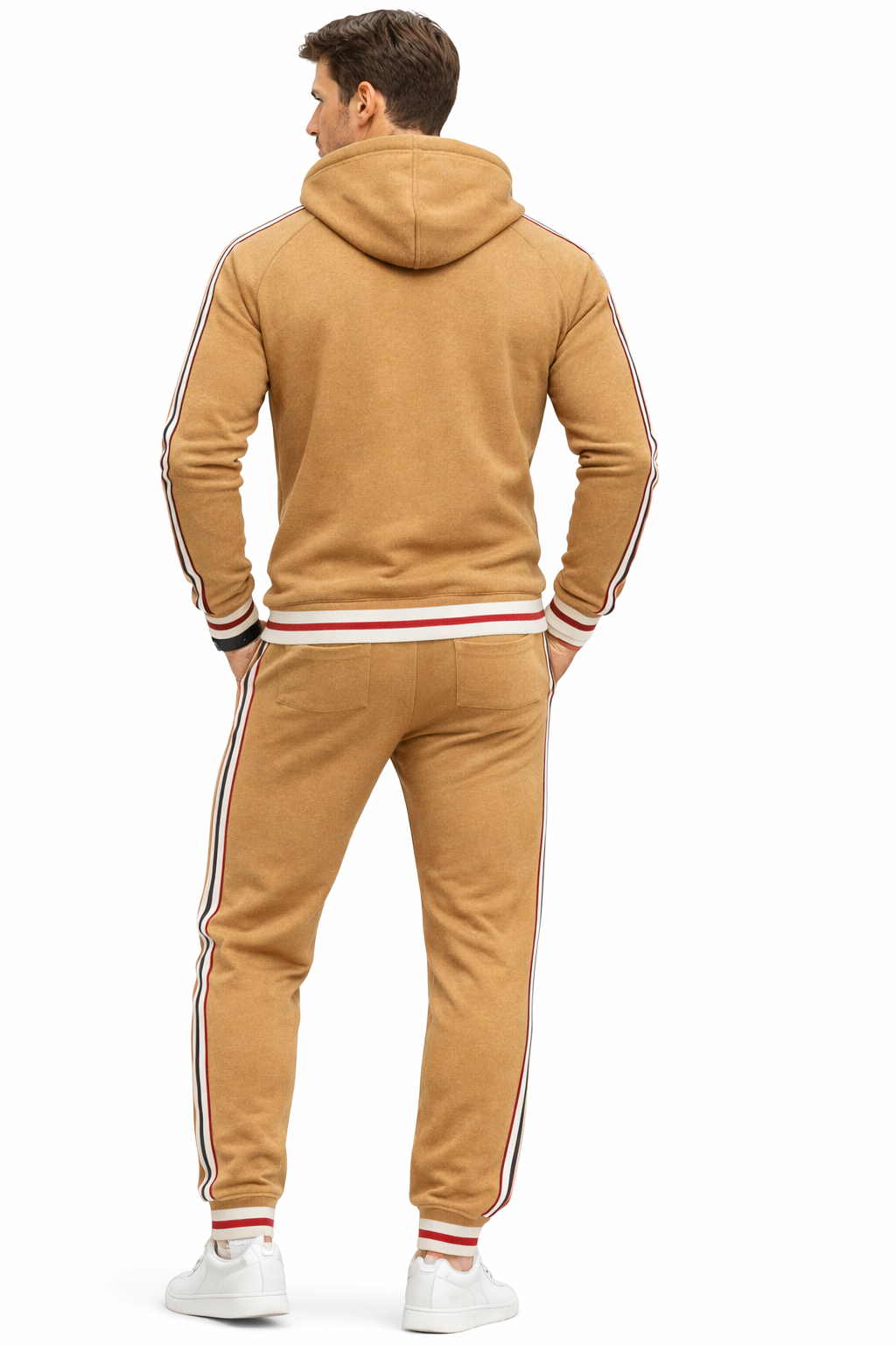 Men's Khaki Zipped Hoodie Stripe Tracksuit