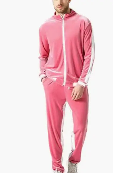 Black Spring Autumn Men's Velvet Set 2 Piece Sports Suit Coat and Pants Sportswear Tracksuit for Men Casual Streetwear