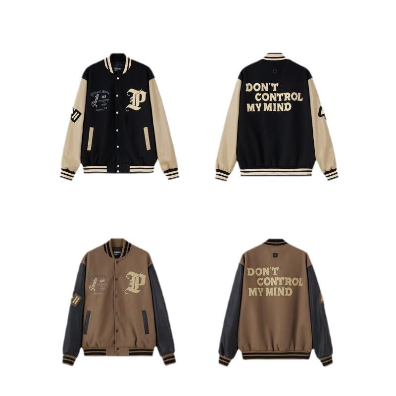 Men’s Varsity Brown Jacket – Premium Letterman College Style Bomber with Embroidery