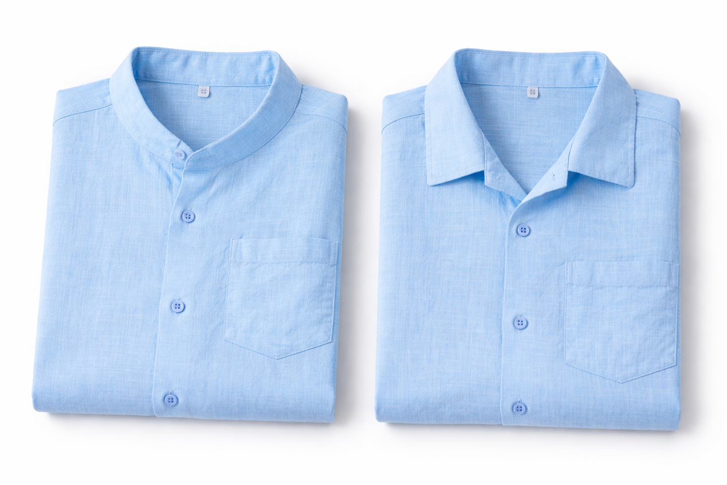 Men’s Sky Blue Linen Short Sleeve Shirt – V-Neck/ Button-Up