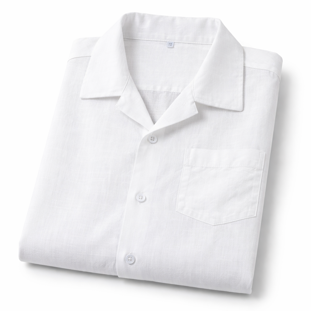 Men’s White Linen Short Sleeve Shirt – Lightweight Summer Button-Up Casual Shirt