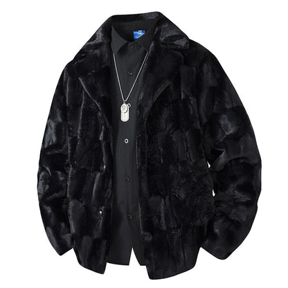 Fleece-lined Thick Mink Fur Coat With Large Size Lapel Casual Jacket