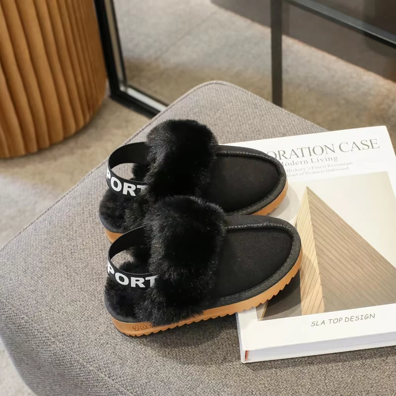 Children Toes Wrapped Plush Slippers Kids Classic Slippers Winter anti Slip Thick Soled Girls Fur Cotton Shoes Britain Style
