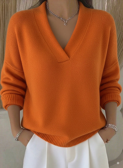 Casual V-neck Long Sleeve Women's Knitted Sweater
