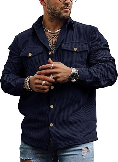 Men's Corduroy Button-Up Jacket Shirt