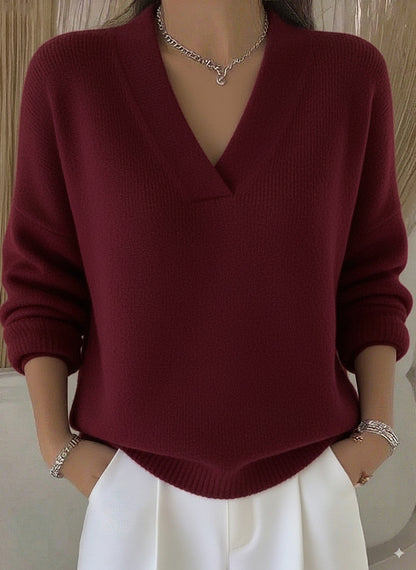 Casual V-neck Long Sleeve Women's Knitted Sweater