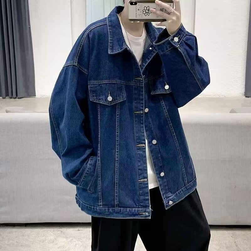 Washed Workwear Retro Denim Jacket For Men