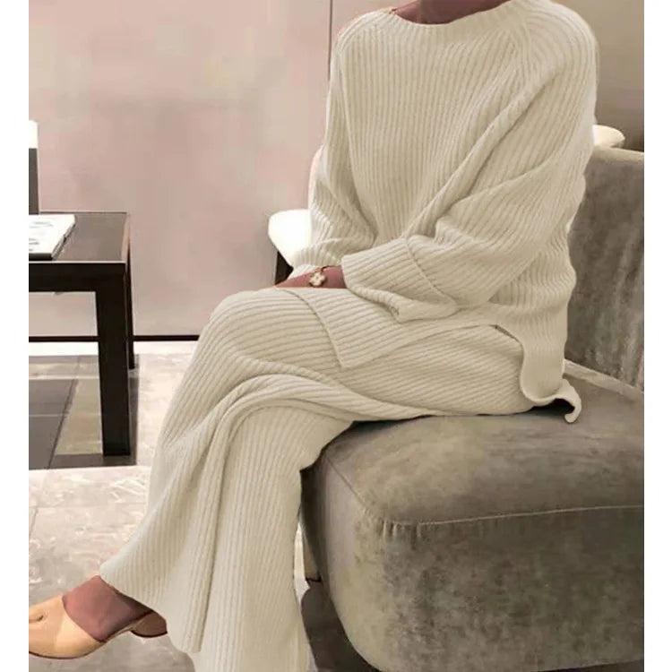 Women's Knit Lounge Sets Sweater Home Street Daily Basic Pure Simple Soft Sport Sweater Pant Fall Winter Round Neck Long Sleeve