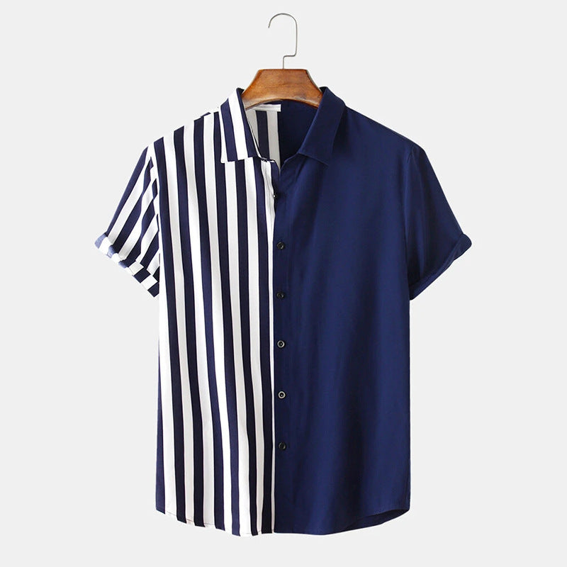 Two-tone Striped Print Casual Men's Shirt - Blue