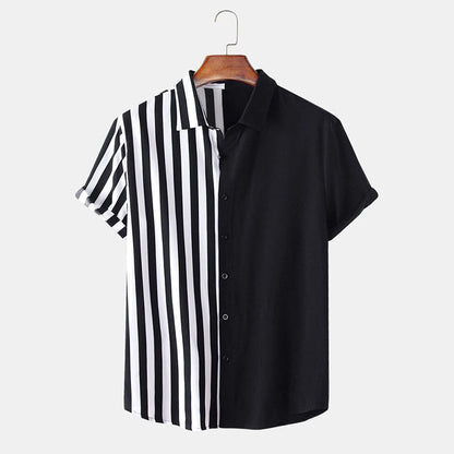 Two-tone Striped Print Casual Men's Shirt - Black