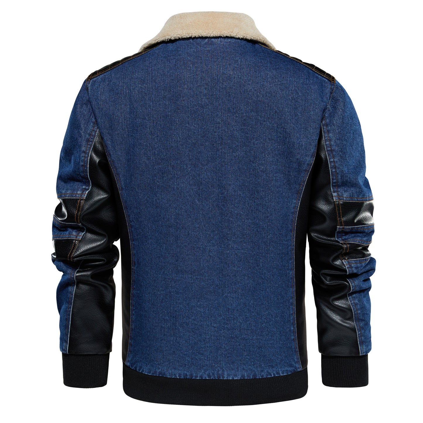Men's Thickened Work Jacket, Denim - Patchwork Collared Multi - Pocket Autumn & Winter Jacket