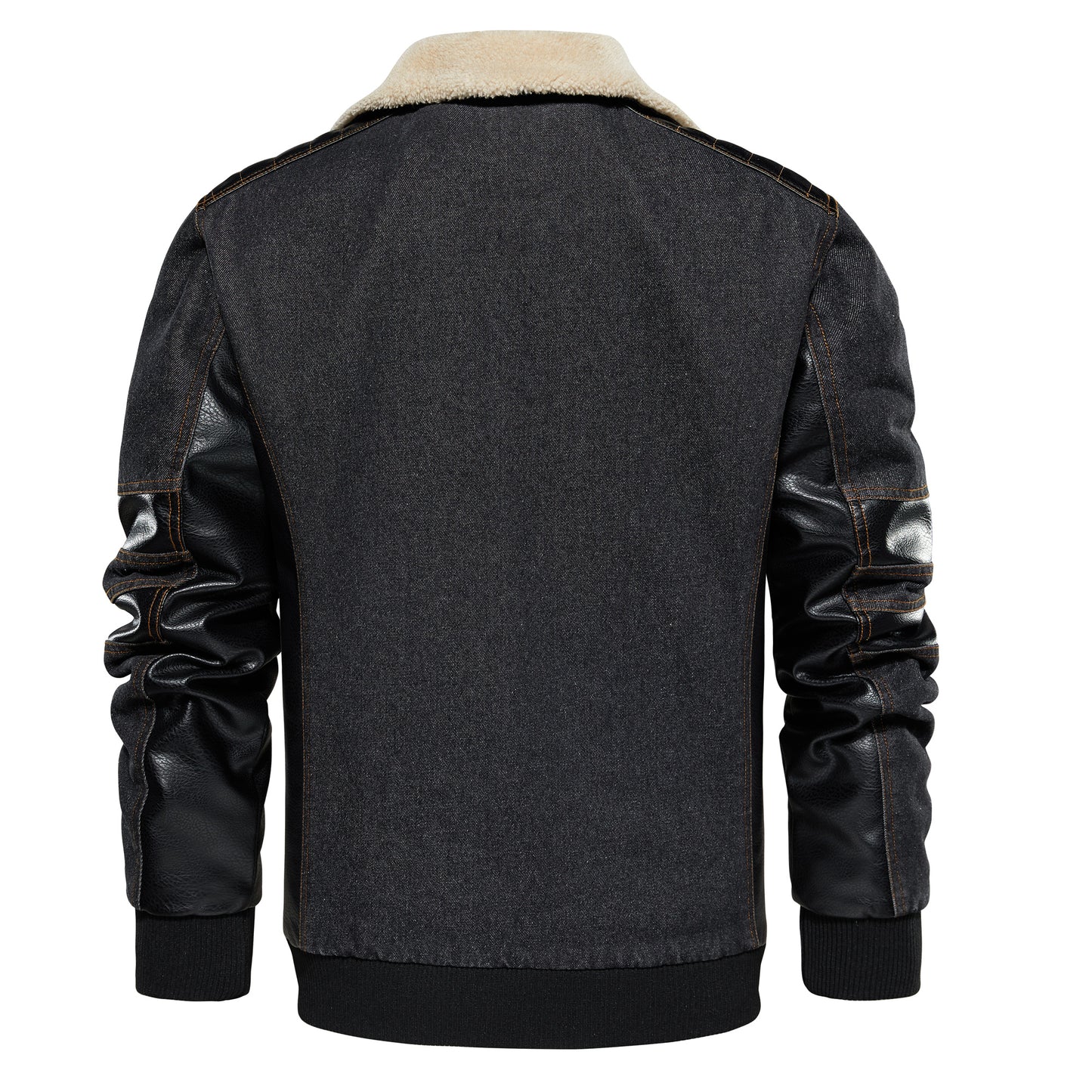 Men's Thickened Work Jacket, Denim - Patchwork Collared Multi - Pocket Autumn & Winter Jacket