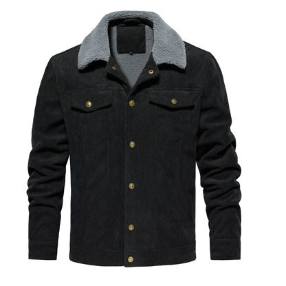 Men's Corduroy Jacket Winter Sherpa Lined Warm Thick Trucker Cargo Coat With 5 Pockets
