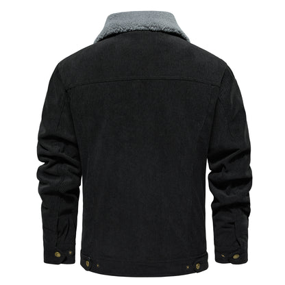 Men's Corduroy Jacket Winter Sherpa Lined Warm Thick Trucker Cargo Coat With 5 Pockets