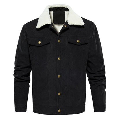 Men's Corduroy Jacket Winter Sherpa Lined Warm Thick Trucker Cargo Coat With 5 Pockets