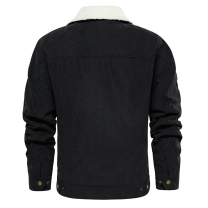 Men's Corduroy Jacket Winter Sherpa Lined Warm Thick Trucker Cargo Coat With 5 Pockets