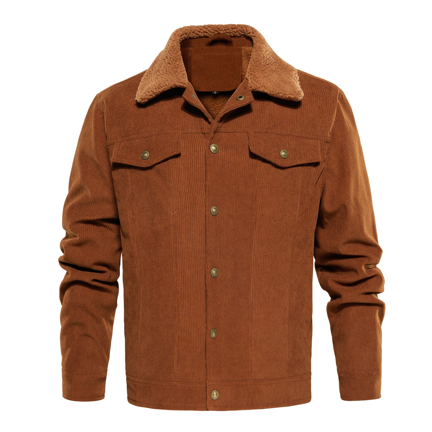 Men's Corduroy Jacket Winter Sherpa Lined Warm Thick Trucker Cargo Coat With 5 Pockets