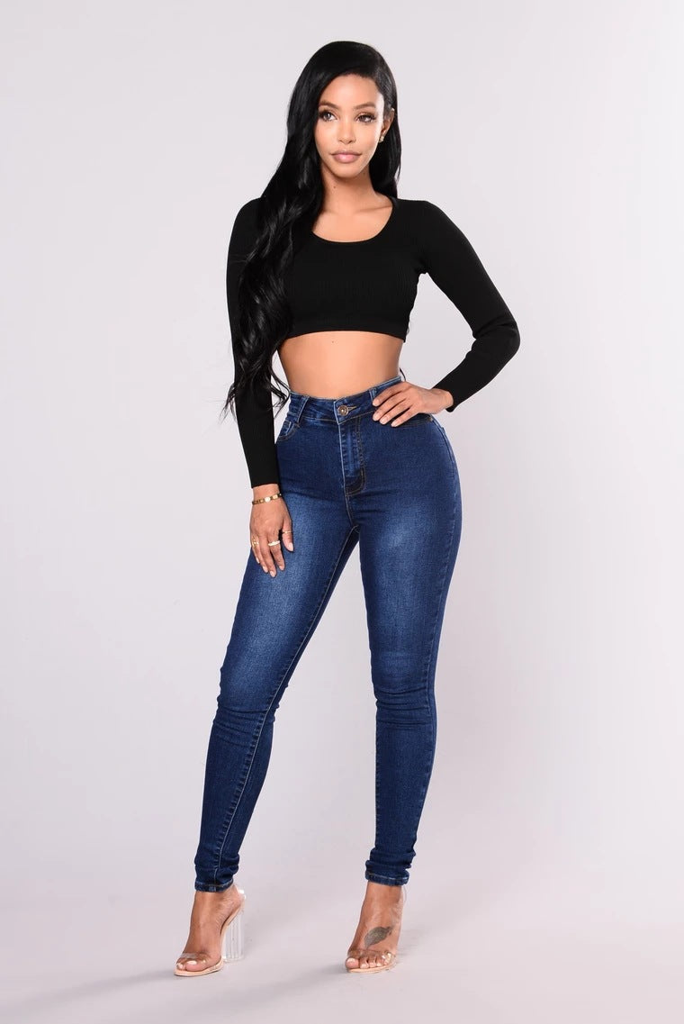 Dark Blue Stretch High-waist Women's Jeans