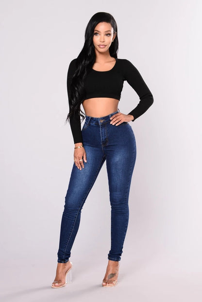 Dark Blue Stretch High-waist Women's Jeans