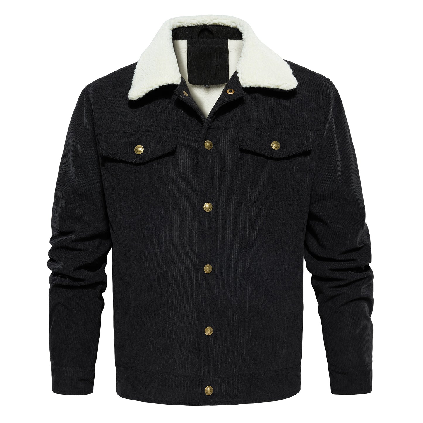 Men's Corduroy Jacket Winter Sherpa Lined Warm Thick Trucker Cargo Coat With 5 Pockets