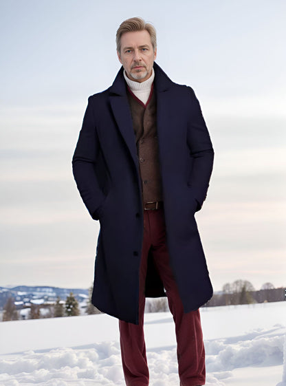 Men's Mid-length Solid Color Autumn And Winter Woolen Coat