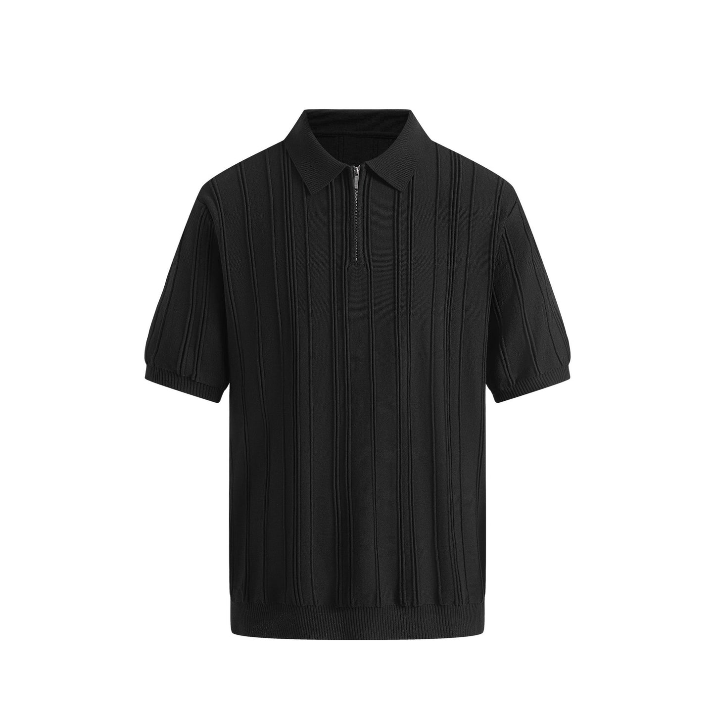 Men’s Textured Knit Zip Polo Shirt – Slim Fit Short Sleeve Summer Smart Casual Top