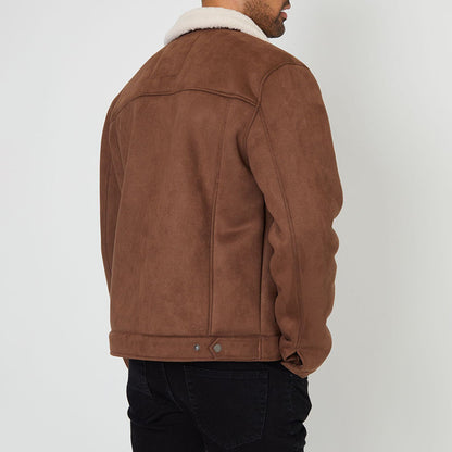 Men's Lamb Fur Collar Splicing Coat