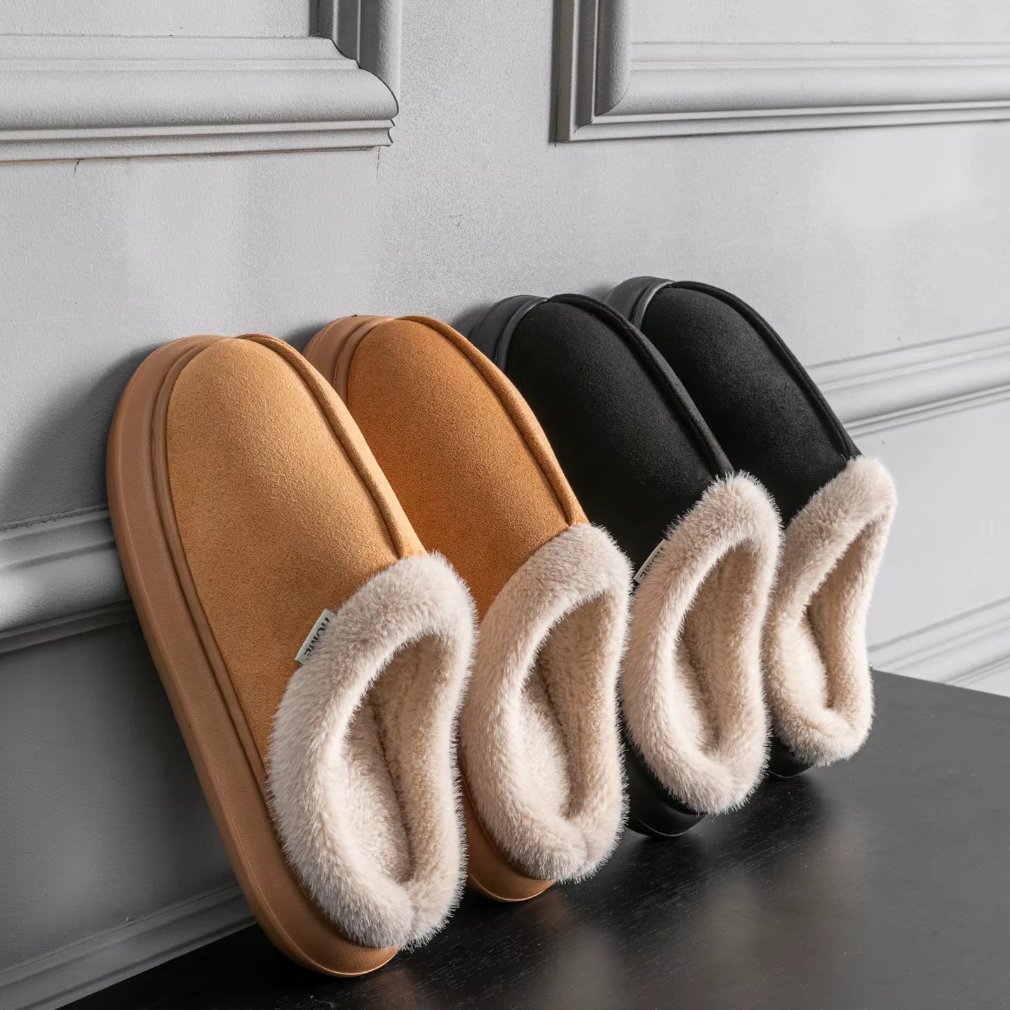 Autumn and Winter Men'S Cotton Slippers Plush Warm Thick Home Wear Non-Slip Wear-Resistant Soft Bottom Comfortable Warm Shoes