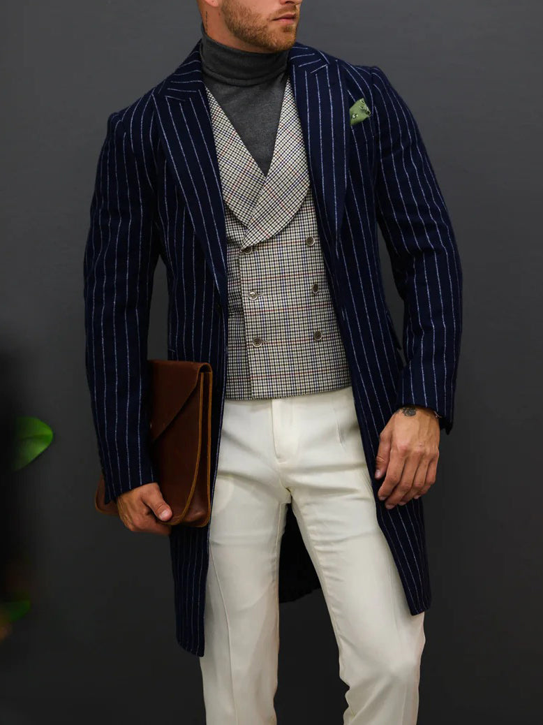 Striped Single-Breasted Overcoat
