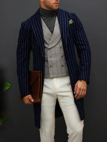 Striped Single-Breasted Overcoat