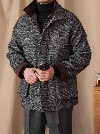 Wool Heavy Winter Warm Coat Vintage Stand Collar