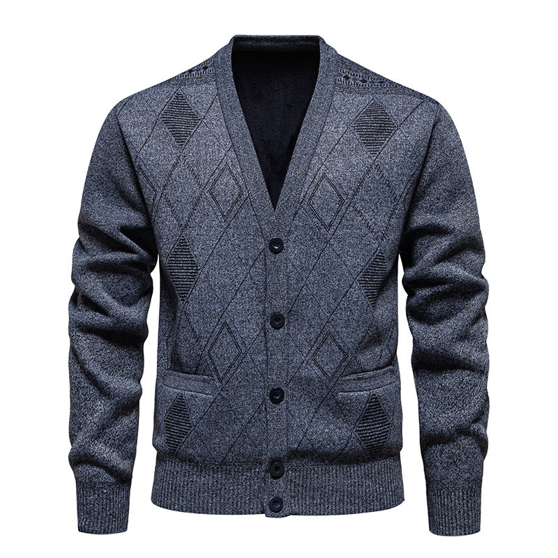 Sweater Fleece-lined Padded Cardigan Knitwear Men's Jacket Coat