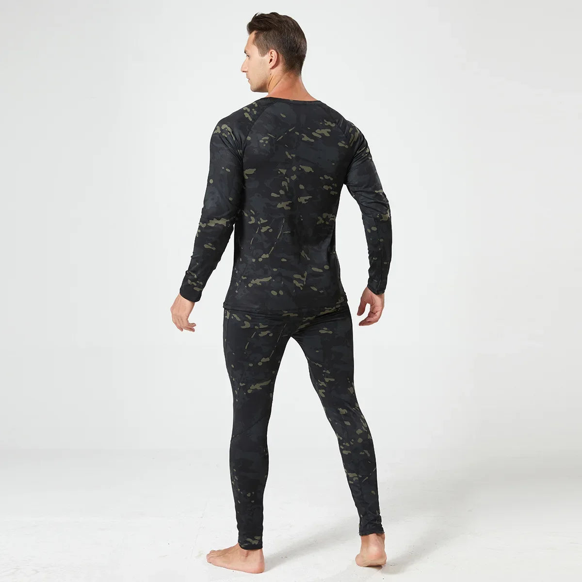 Men's Thermal Fleece Underwear Set for Outdoor Sports Quick Dry Tactical Camo Uniform Winter Training Slim Fit Cycling Tracksuit