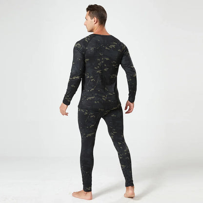 Men's Thermal Fleece Underwear Set for Outdoor Sports Quick Dry Tactical Camo Uniform Winter Training Slim Fit Cycling Tracksuit
