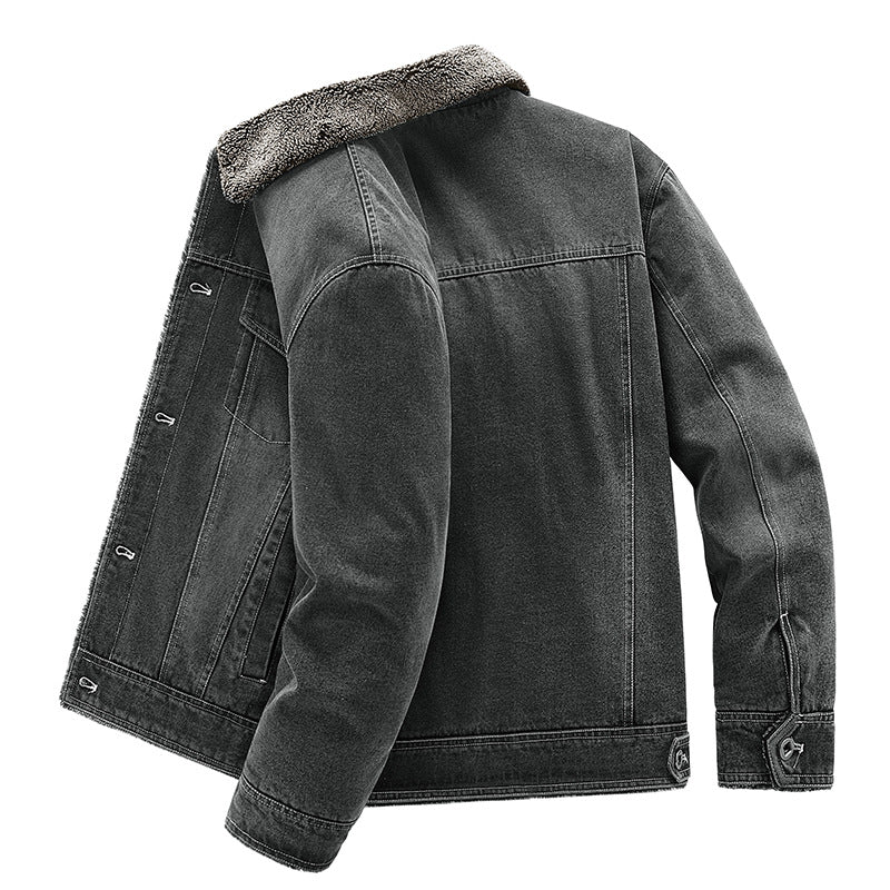 New Men's Denim Fleece-lined Thickened Cotton Clothing Warm Top