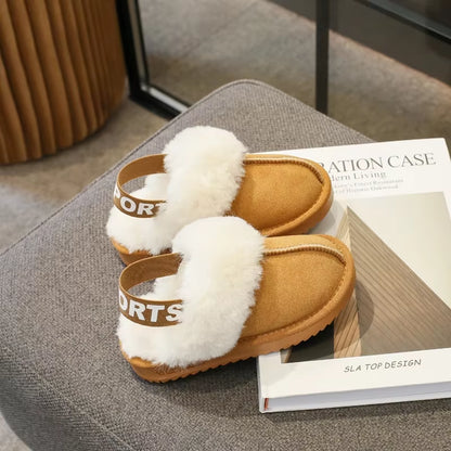 Children Toes Wrapped Plush Slippers Kids Classic Slippers Winter anti Slip Thick Soled Girls Fur Cotton Shoes Britain Style