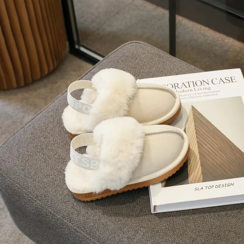 Children Toes Wrapped Plush Slippers Kids Classic Slippers Winter anti Slip Thick Soled Girls Fur Cotton Shoes Britain Style