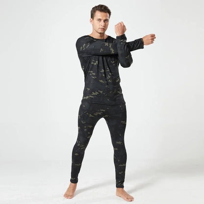 Men's Thermal Fleece Underwear Set for Outdoor Sports Quick Dry Tactical Camo Uniform Winter Training Slim Fit Cycling Tracksuit