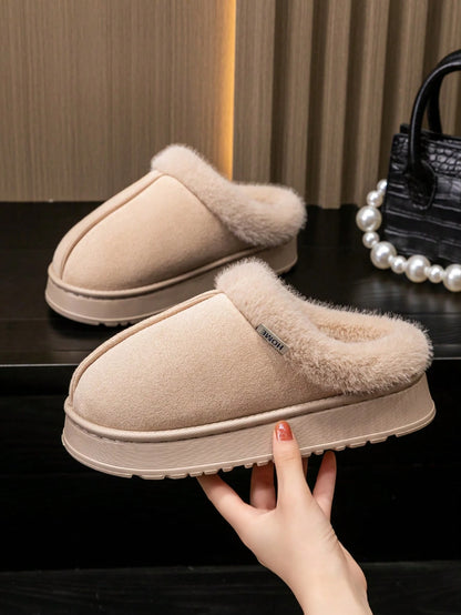 Women'S Warm Plush Lined Slippers with Thick Sole, Lightweight Comfortable Slip-On House Shoes for Indoor and Outdoor Wear, Luxurious Style, Autumn/Winter