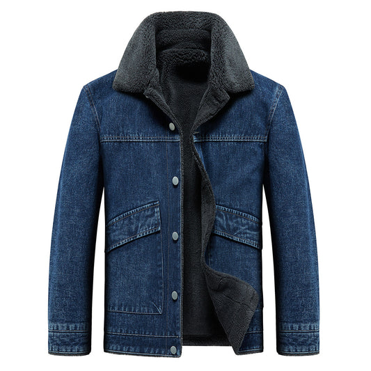 New Jacket Men's Fleece Padded Denim Thickened Cotton-padded Coat