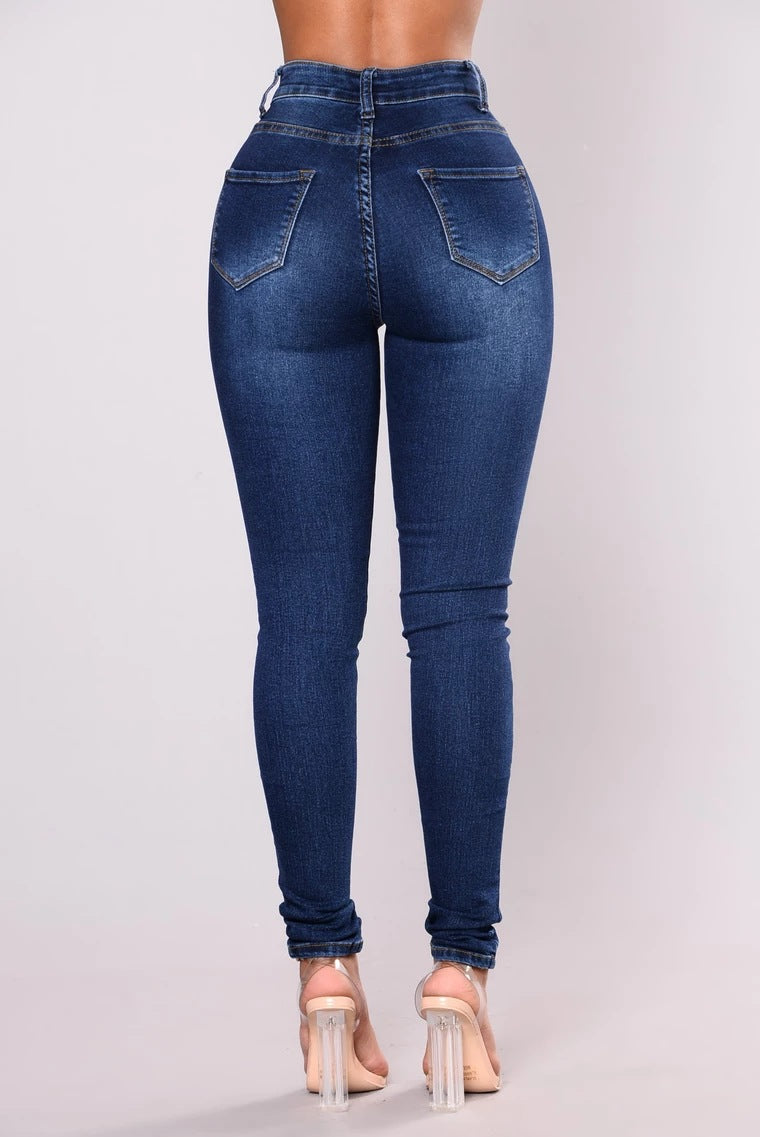Dark Blue Stretch High-waist Women's Jeans