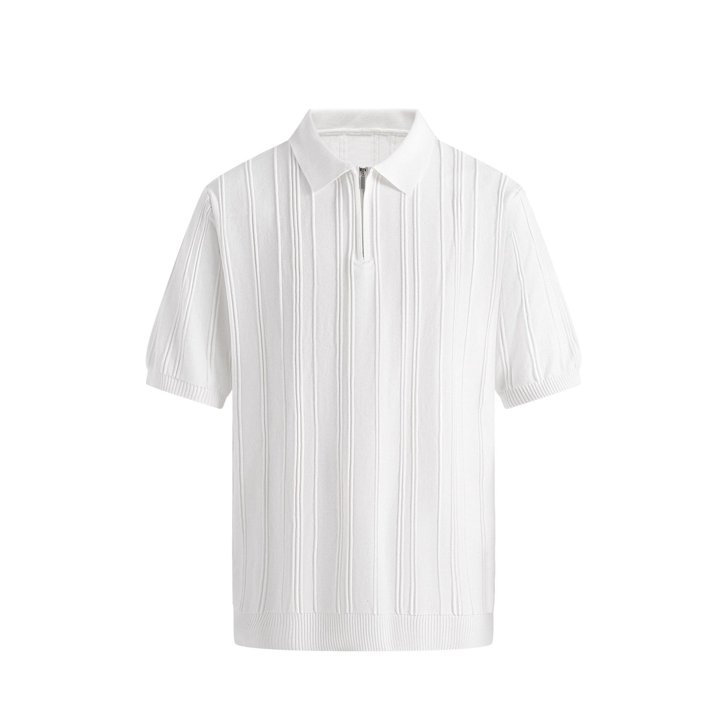 Men’s Textured Knit Zip Polo Shirt – Slim Fit Short Sleeve Summer Smart Casual Top