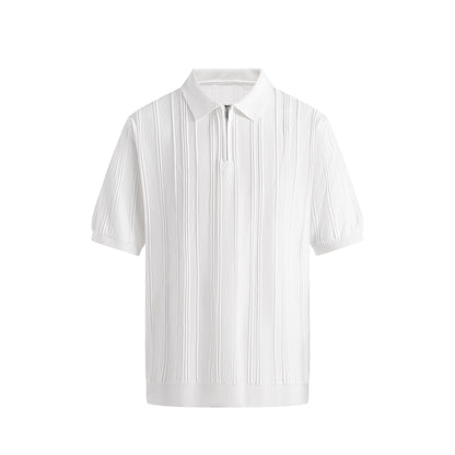 Men’s Textured Knit Zip Polo Shirt – Slim Fit Short Sleeve Summer Smart Casual Top