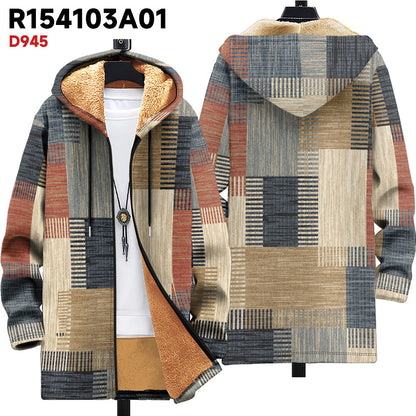 Men's Multicolor Pattern Zipper Hooded Cardigan