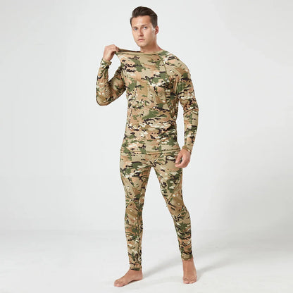 Men's Thermal Fleece Underwear Set for Outdoor Sports Quick Dry Tactical Camo Uniform Winter Training Slim Fit Cycling Tracksuit