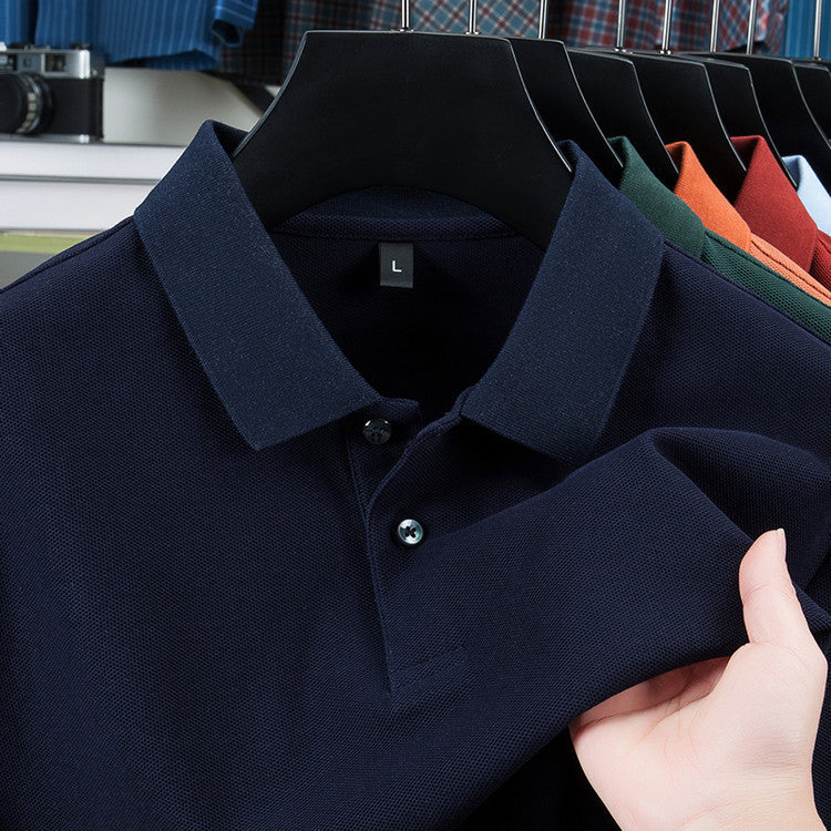 Men's Dark Blue Short Sleeve Collar Polo T-shirt